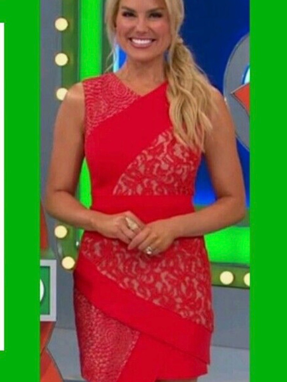 BCBGMaxAzria Red One-Shoulder Lace Sheath Dress